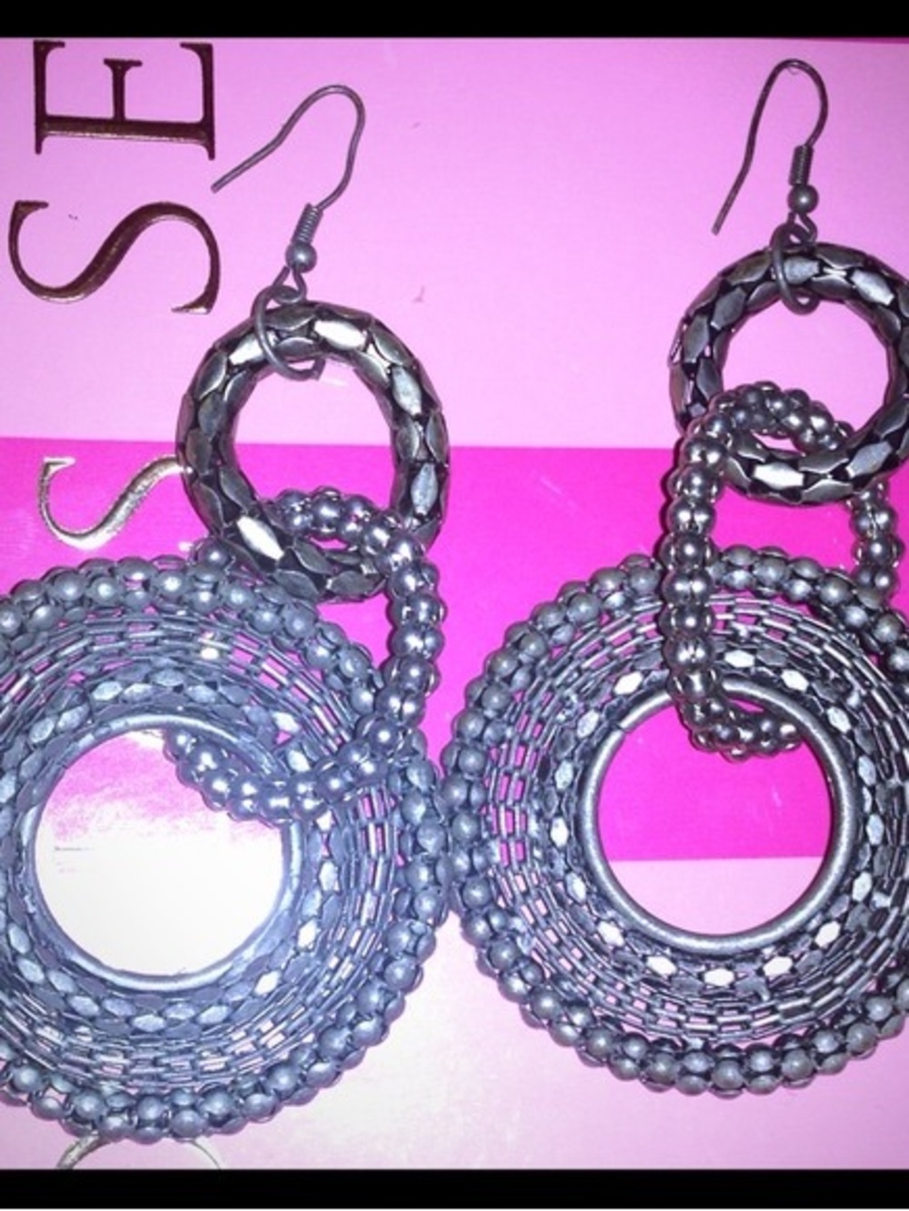 Handcrafted Dark Gray Hoop Drop Earrings - Women Jewelry